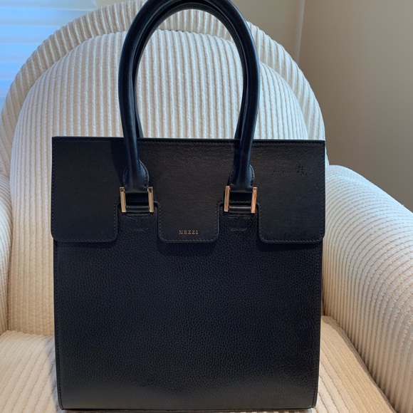 MEZZI “COSIMA” Black Leather Tote - Picture 1 of 8